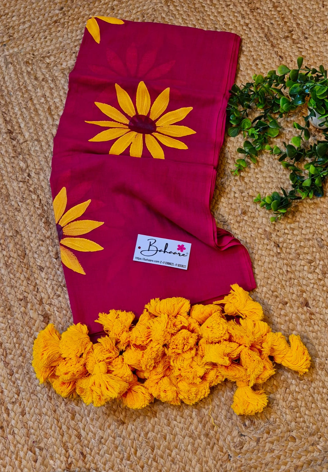 Exotic Sunflower | Raspberry Mul Mul Cotton Saree