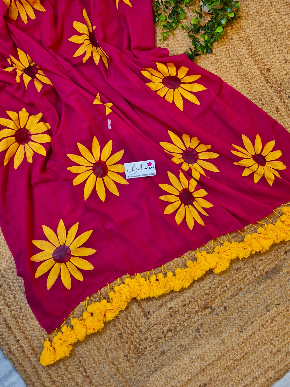 Exotic Sunflower | Raspberry Mul Mul Cotton Saree