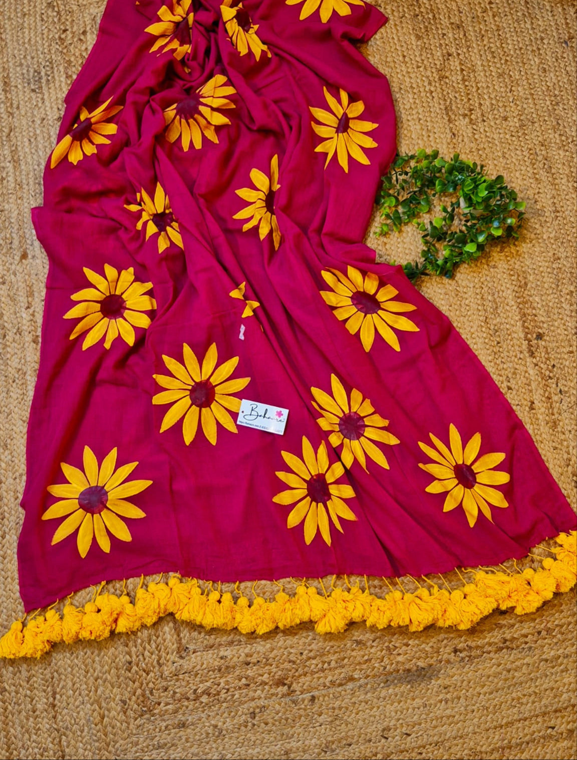 Exotic Sunflower | Raspberry Mul Mul Cotton Saree