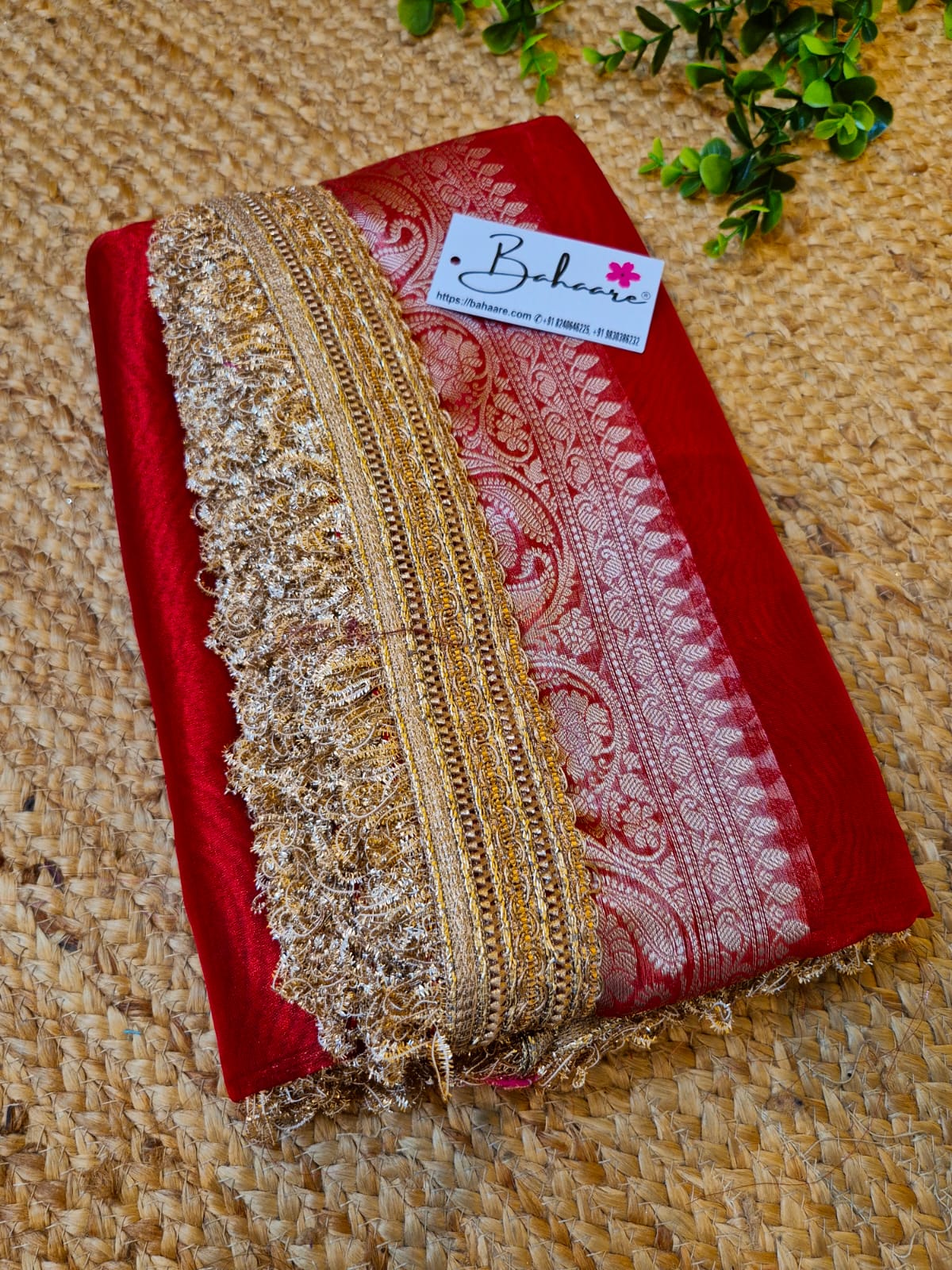 Utsav | Rose Red Tissue Organza Silk Saree with Zari Lace