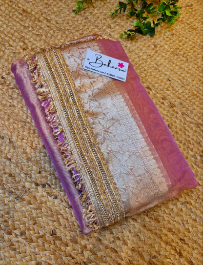 Utsav | Mauve Tissue Organza Silk Saree with Zari Lace