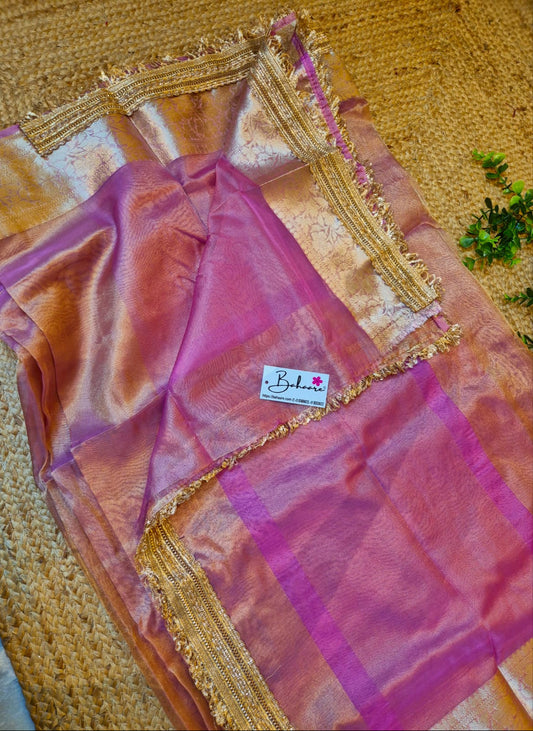Utsav | Mauve Tissue Organza Silk Saree with Zari Lace
