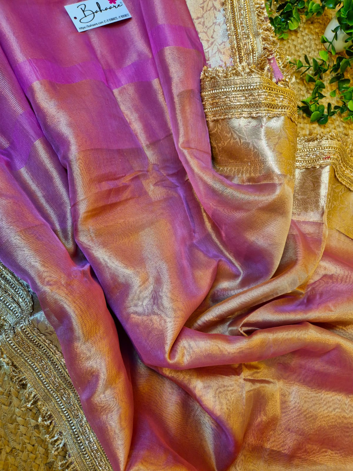 Utsav | Mauve Tissue Organza Silk Saree with Zari Lace