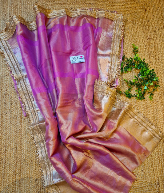 Utsav | Mauve Tissue Organza Silk Saree with Zari Lace