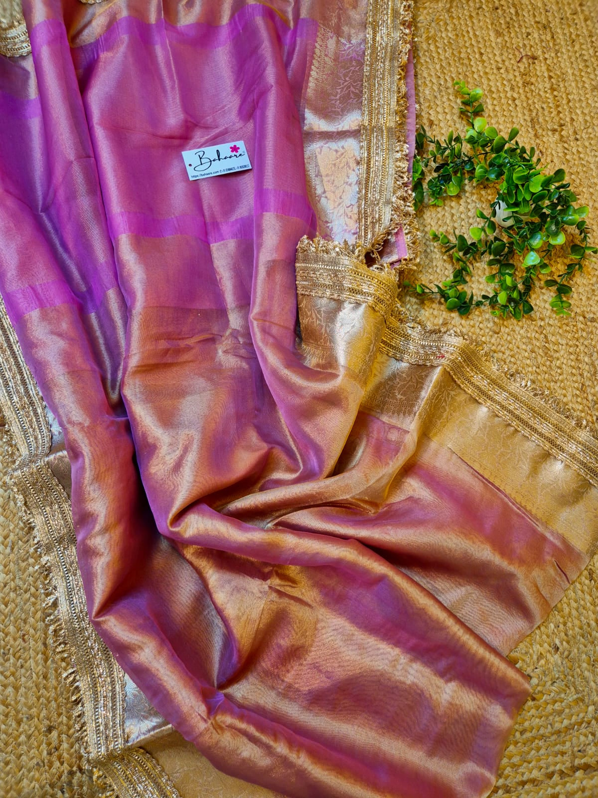 Utsav | Mauve Tissue Organza Silk Saree with Zari Lace