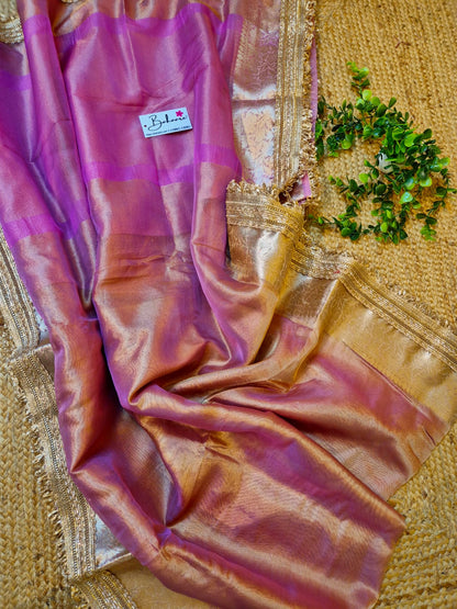 Utsav | Mauve Tissue Organza Silk Saree with Zari Lace