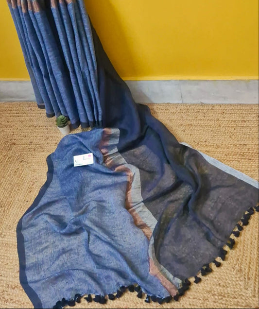 Woodland Whispers | Midnight Blue Jayshree Linen Saree
