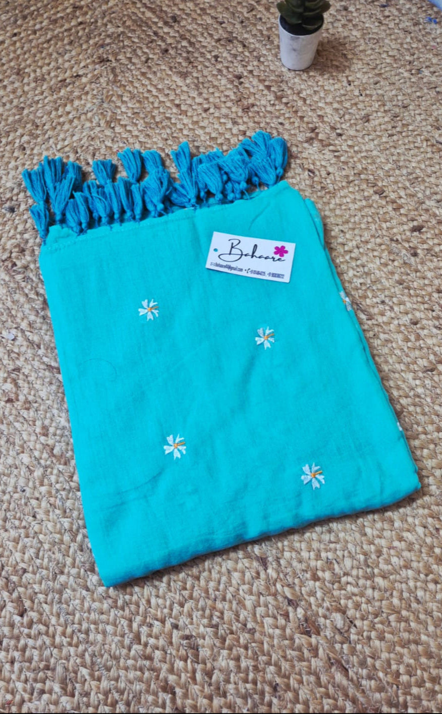 Parijat | Aquamarine Mul Mul Cotton Saree