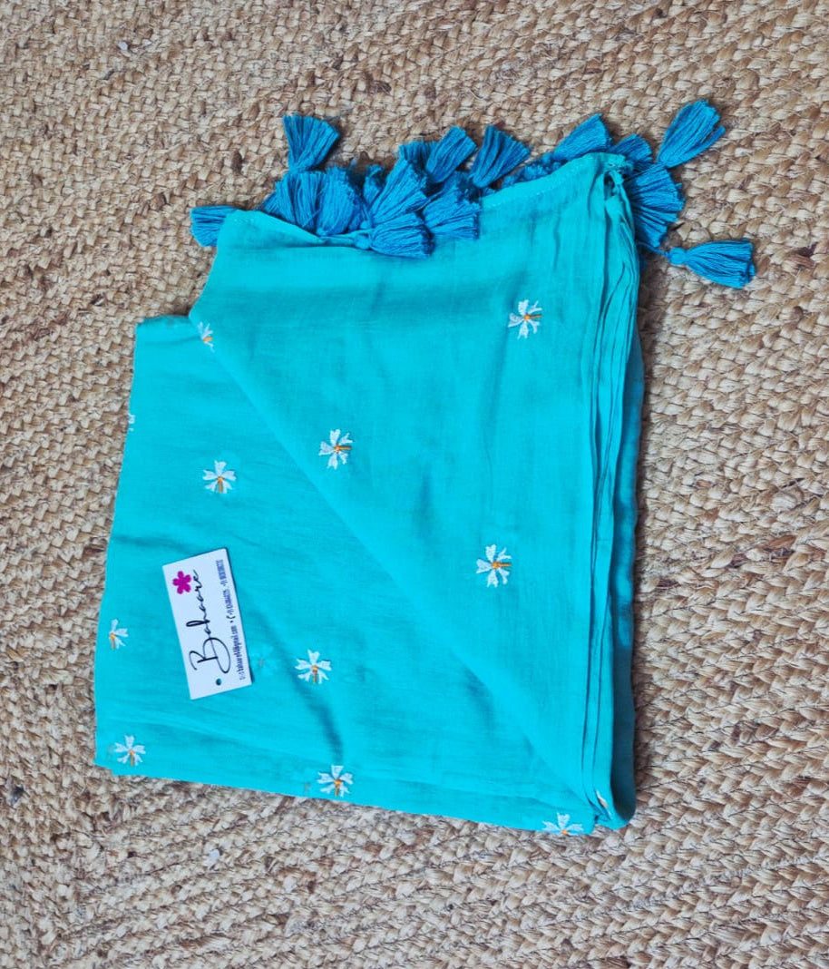 Parijat | Aquamarine Mul Mul Cotton Saree