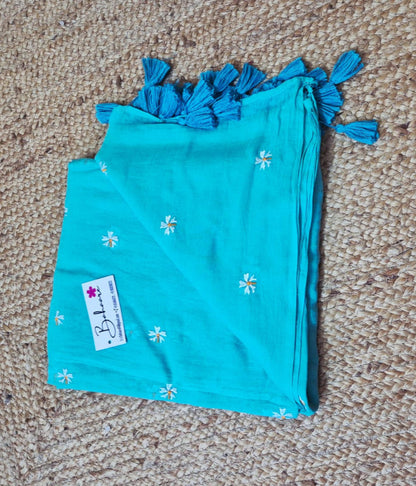 Parijat | Aquamarine Mul Mul Cotton Saree