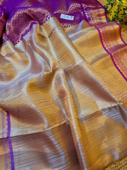 Utsav | Gold with Dark Lavender Kanchi Tissue Silk Saree
