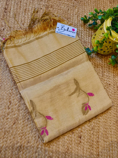 Springtime Serenity | Ivory Ember Tissue Linen Saree