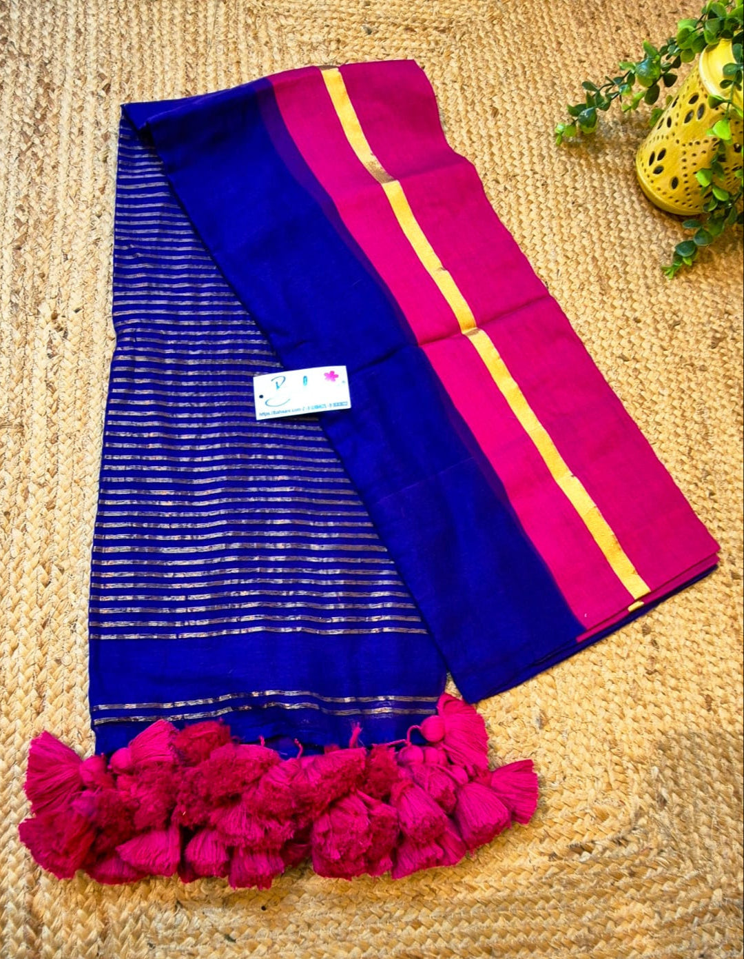 Noor | Midnight Blush Mul Mul Cotton Saree with Zari Line Pallu
