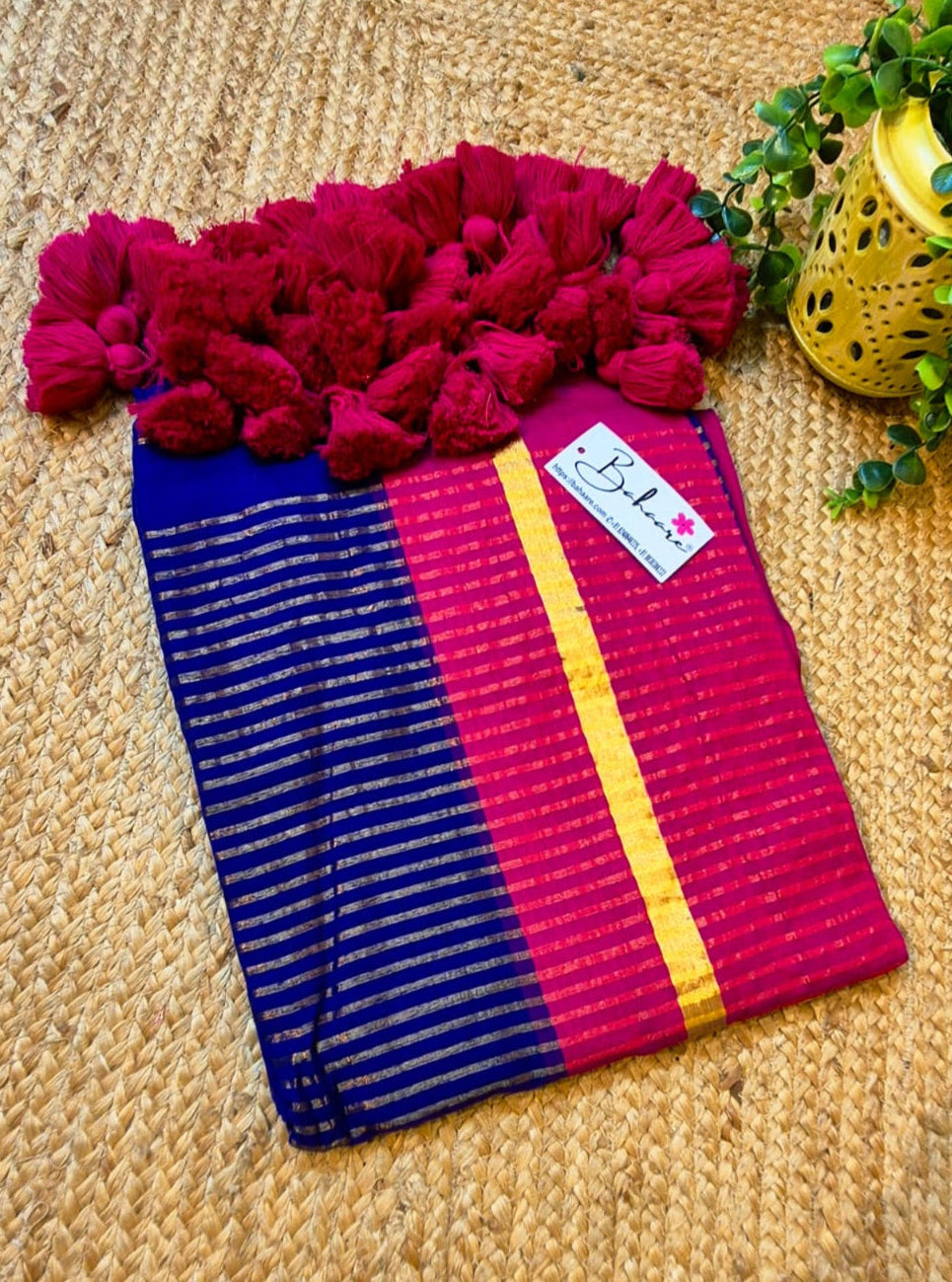 Noor | Midnight Blush Mul Mul Cotton Saree with Zari Line Pallu