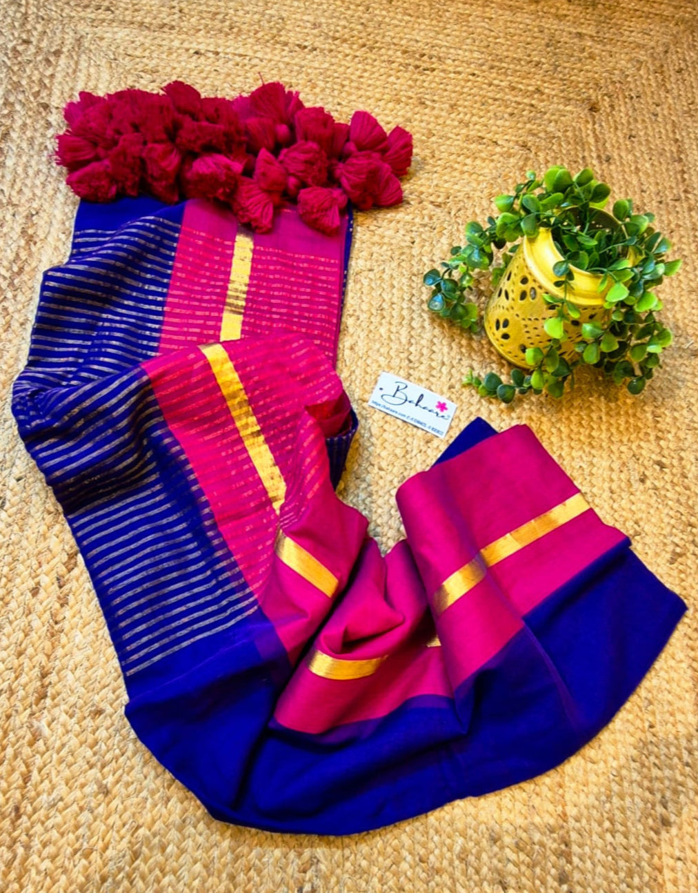 Noor | Midnight Blush Mul Mul Cotton Saree with Zari Line Pallu