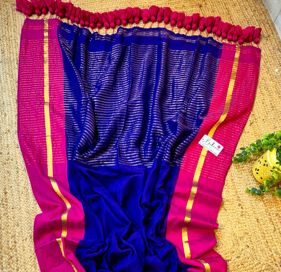 Noor | Midnight Blush Mul Mul Cotton Saree with Zari Line Pallu