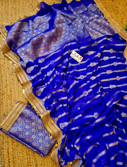 Utsav | Cobalt Blue Benarasi Tissue Silk Saree with Metallic Coin Gota Patti Lace