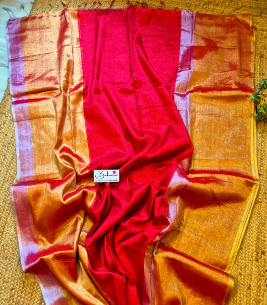 Chandni | Red with Orangish Gold Tissue Saree