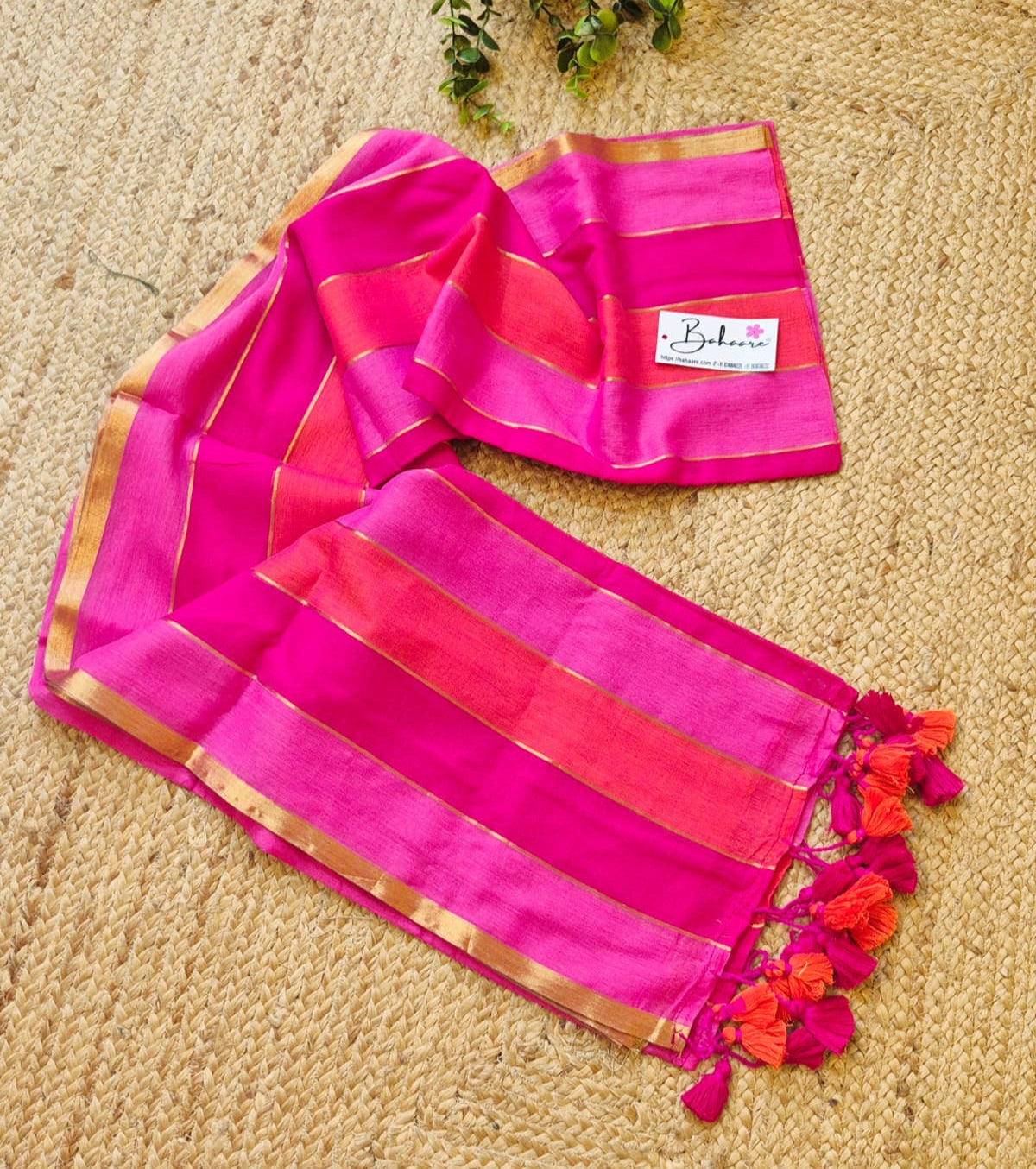 Mohini | Candy Crush Mul Mul Cotton Saree with Golden Zari Border