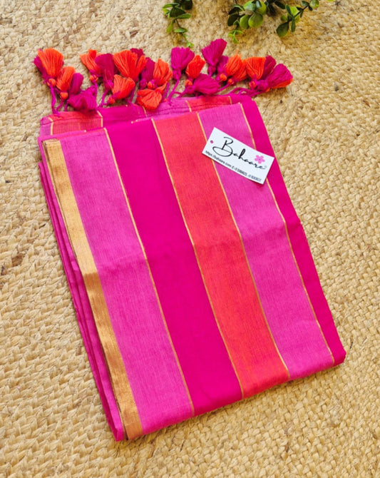 Mohini | Candy Crush Mul Mul Cotton Saree with Golden Zari Border