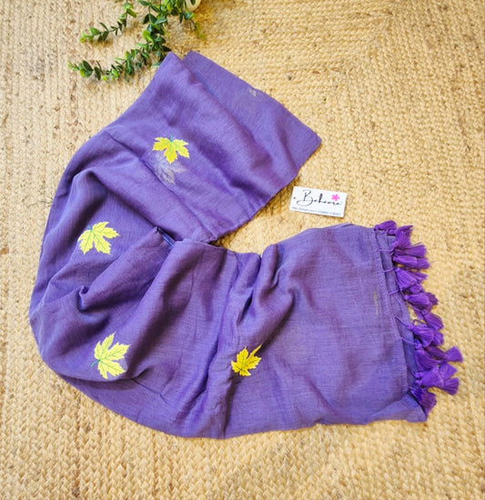 Mohini | Iris Lavender Mul Mul Cotton Saree with Leaf Embroidery