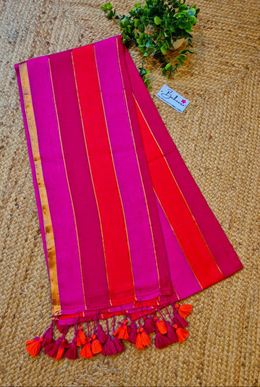 Mohini | Candy Crush Mul Mul Cotton Saree with Golden Zari Border