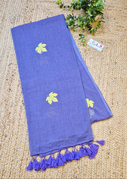 Mohini | Iris Lavender Mul Mul Cotton Saree with Leaf Embroidery