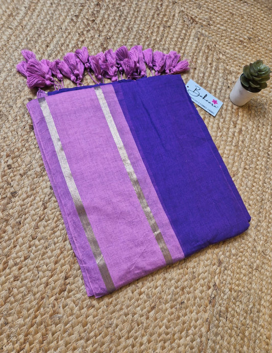 Noor | Bluish Purple Mul Mul Cotton Saree with Lavender Zari Border
