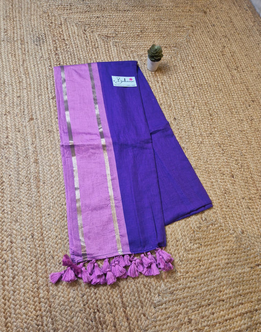 Noor | Bluish Purple Mul Mul Cotton Saree with Lavender Zari Border