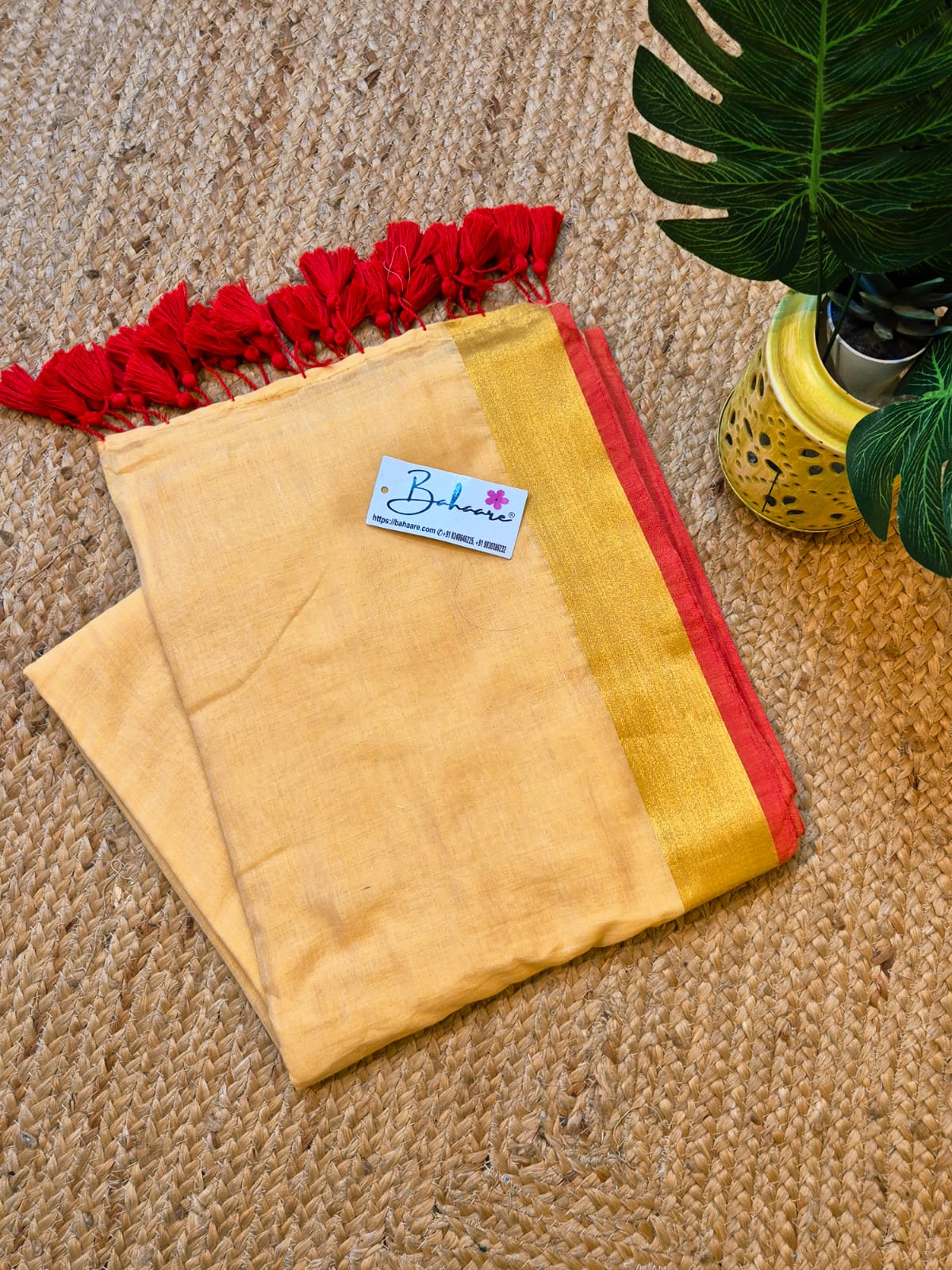 Noor | Cream Mul Mul Cotton Saree with Red and Golden Zari Border