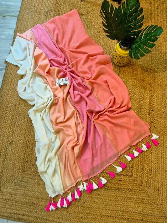 Mohini | Pink Gradient Mul Mul Cotton Saree