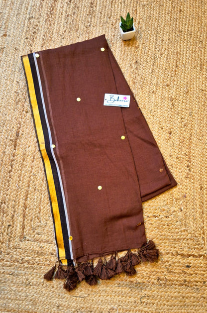 Shimmering Starlight |Coffee Brown Mul Mul Cotton Saree with Golden Zari Border