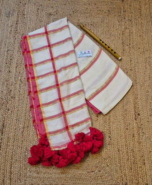 Mohini | White and Red Mul Mul Cotton Saree