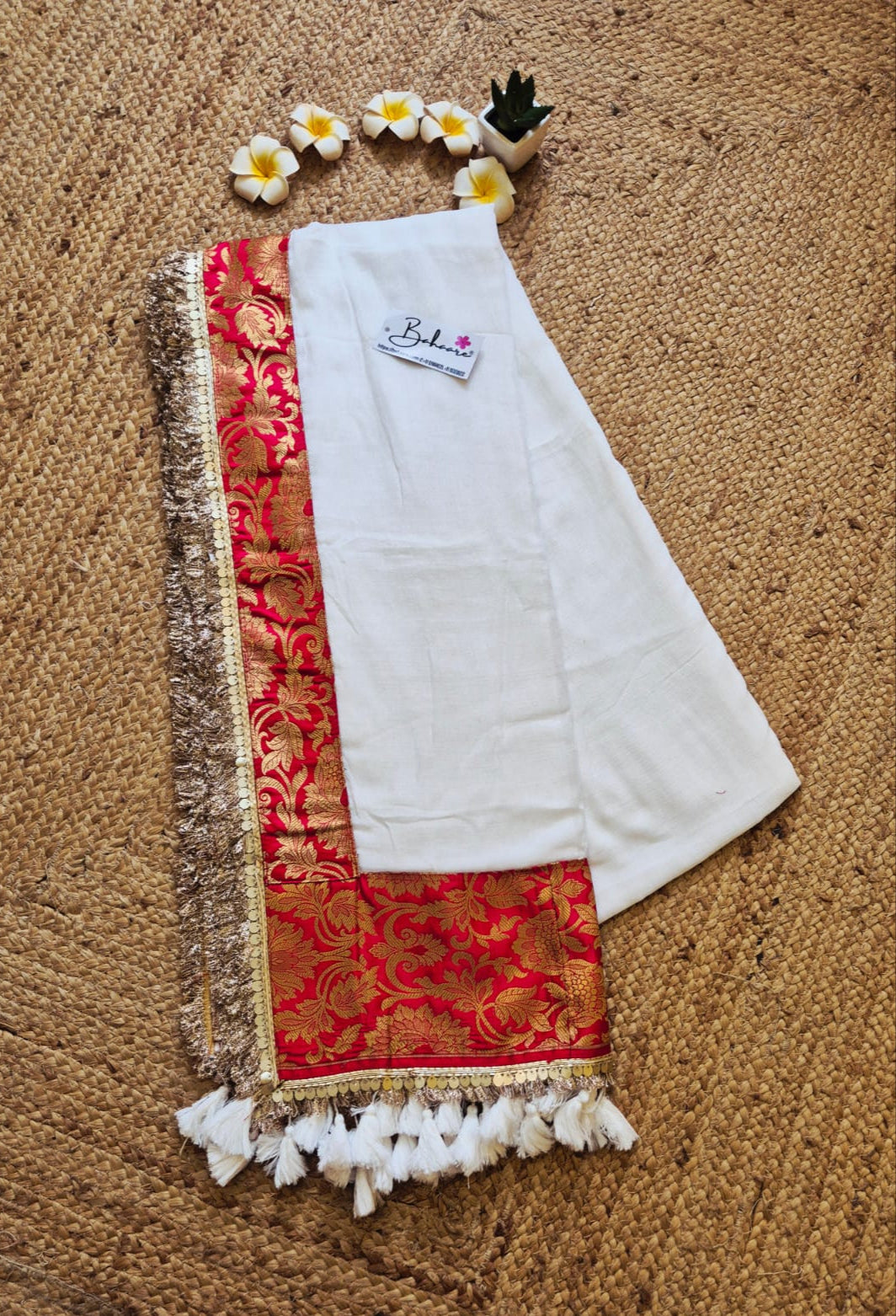 Noor | Dove White Mul Mul Cotton Saree with Designer Zari Border