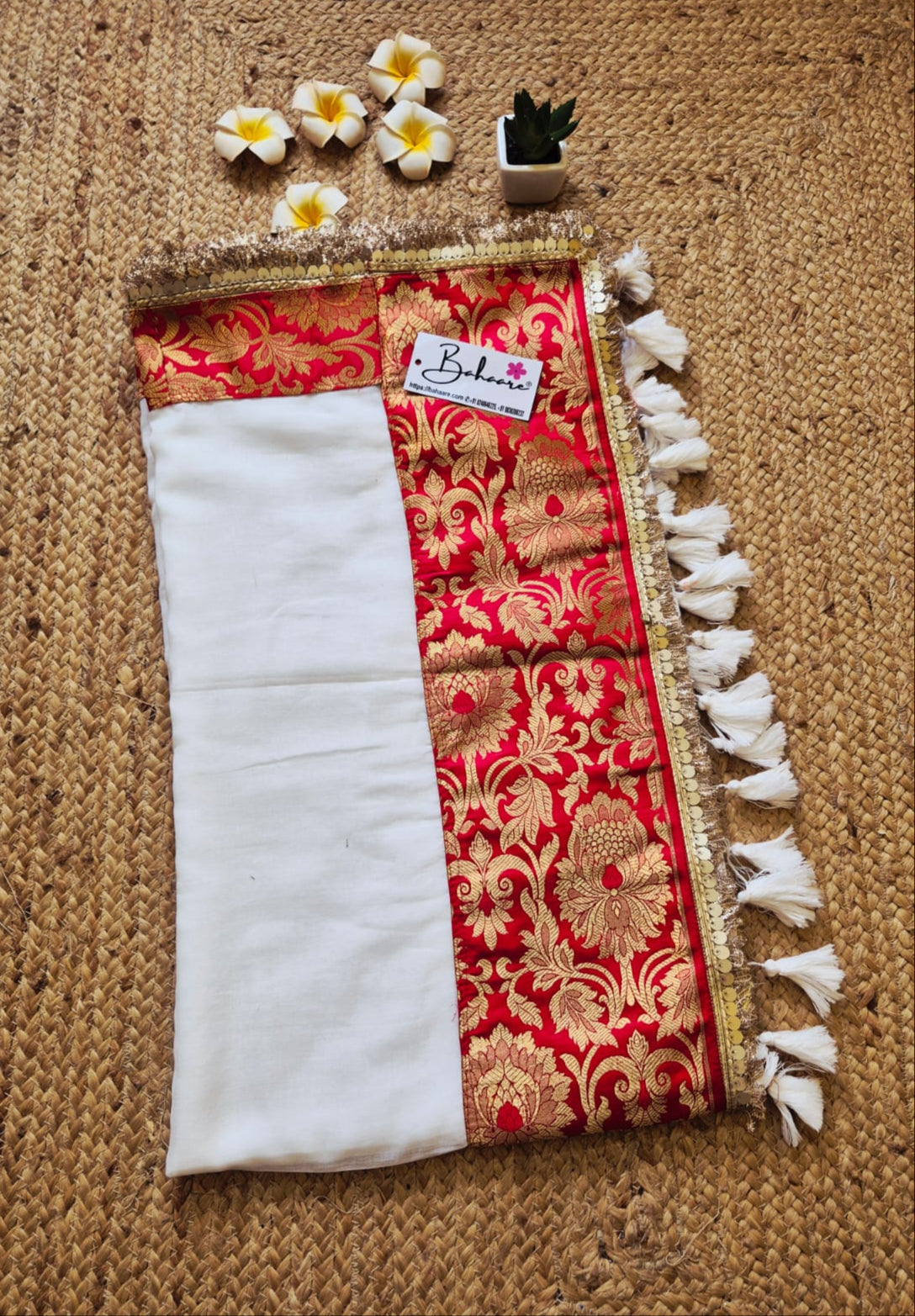 Noor | Dove White Mul Mul Cotton Saree with Designer Zari Border