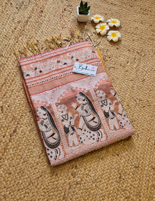 Afreen | Metallic Orange Baluchori Tissue Silk Saree