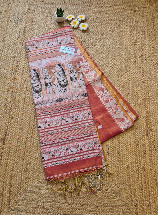 Afreen | Metallic Orange Baluchori Tissue Silk Saree