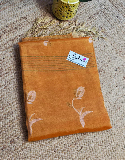 Springtime Serenity | Orange Tissue Linen Saree