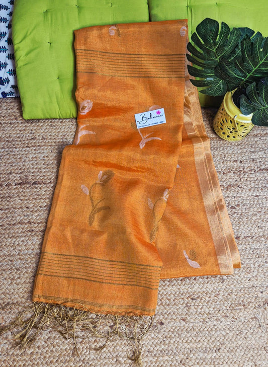 Springtime Serenity | Orange Tissue Linen Saree