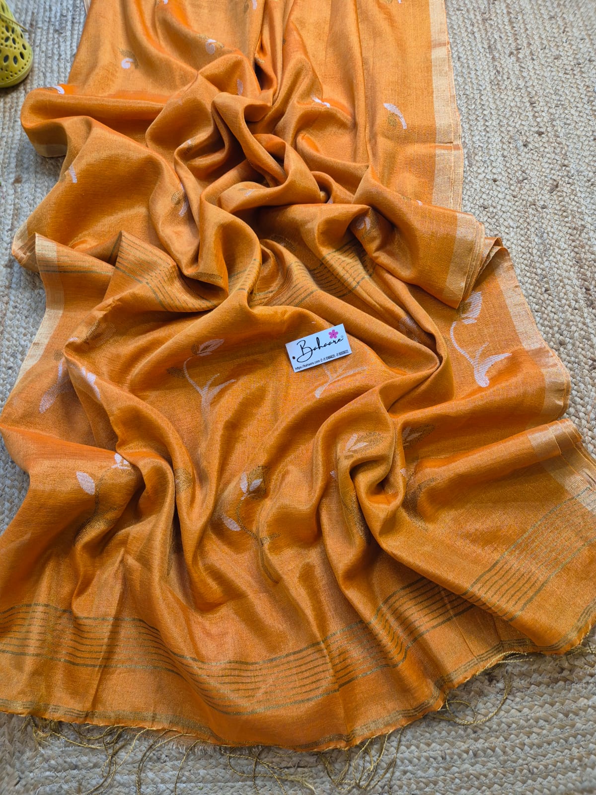 Springtime Serenity | Orange Tissue Linen Saree