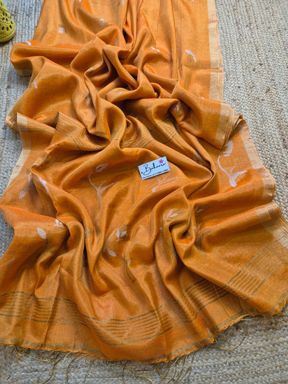 Springtime Serenity | Orange Tissue Linen Saree