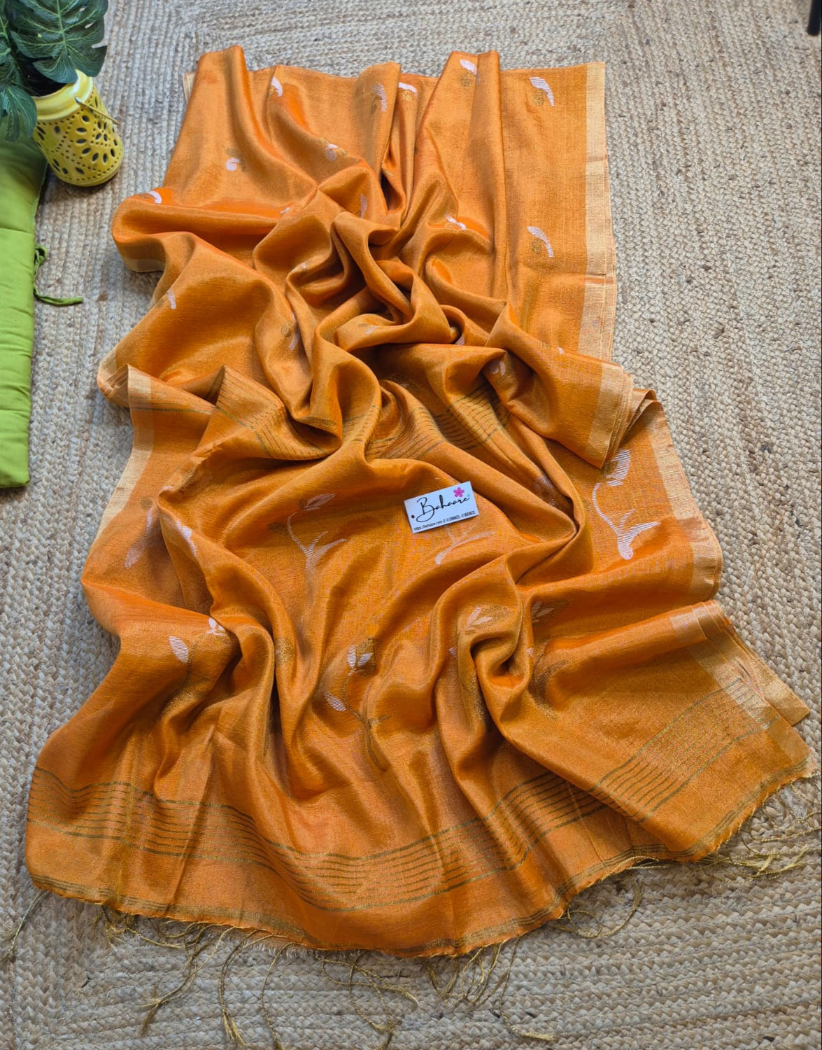 Springtime Serenity | Orange Tissue Linen Saree
