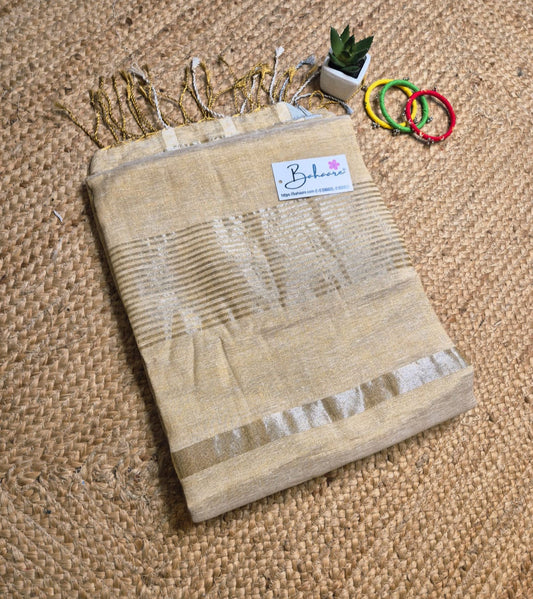 Springtime Serenity | Light Ivory Tissue Linen Saree