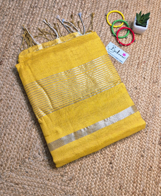 Springtime Serenity | Majestic Gold Tissue Linen Saree