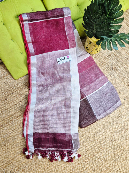 Woodland Whispers | Maroon with Coffee Box Linen By Linen Saree