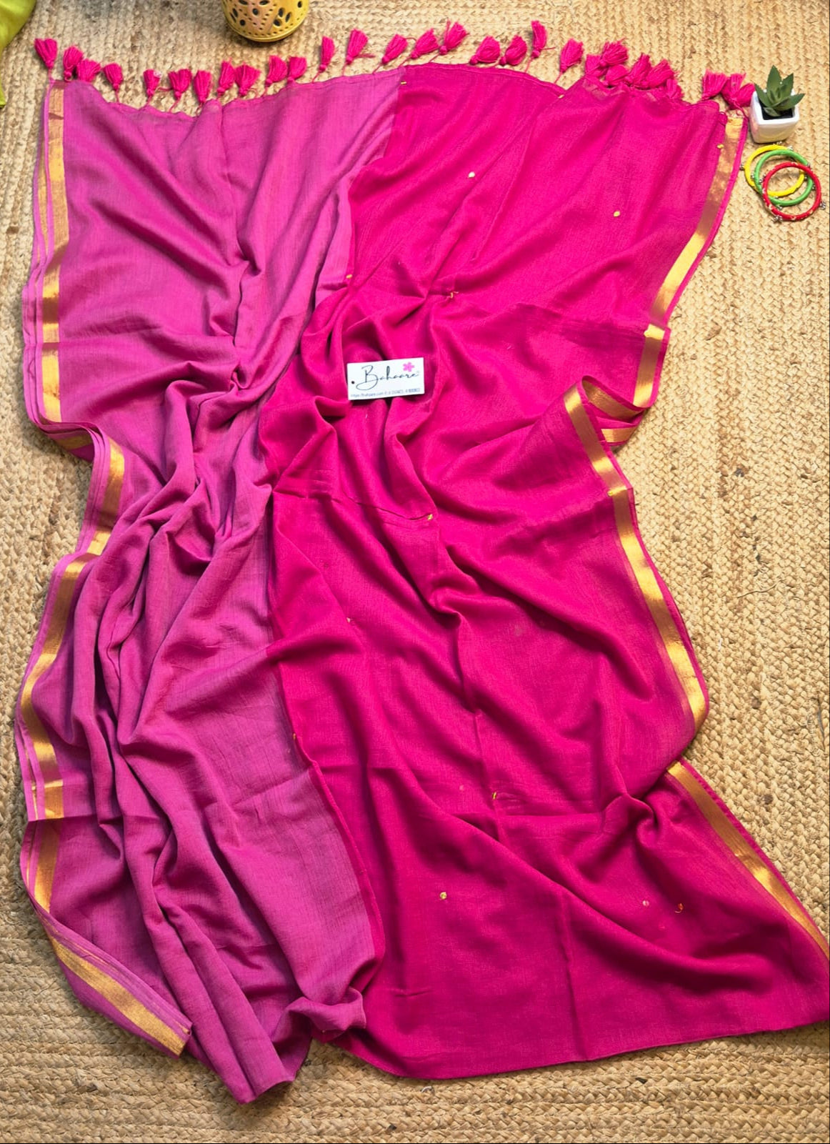 Shimmering Starlight | Barbie Pink Mul Mul Cotton Saree