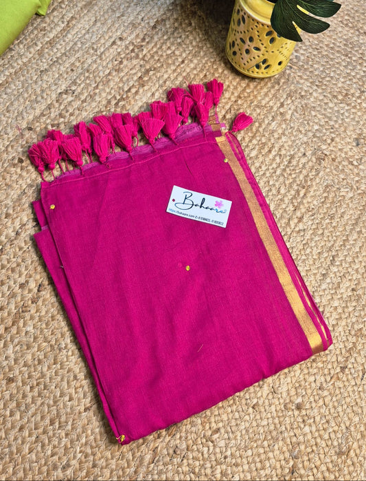 Shimmering Starlight | Barbie Pink Mul Mul Cotton Saree