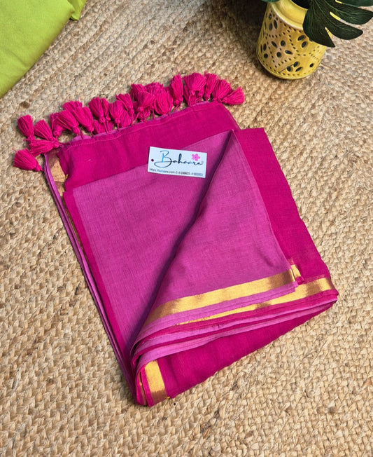 Shimmering Starlight | Barbie Pink Mul Mul Cotton Saree