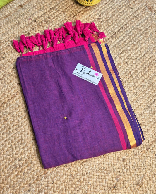 Shimmering Starlight | Midnight Purple Mul Mul Cotton Saree