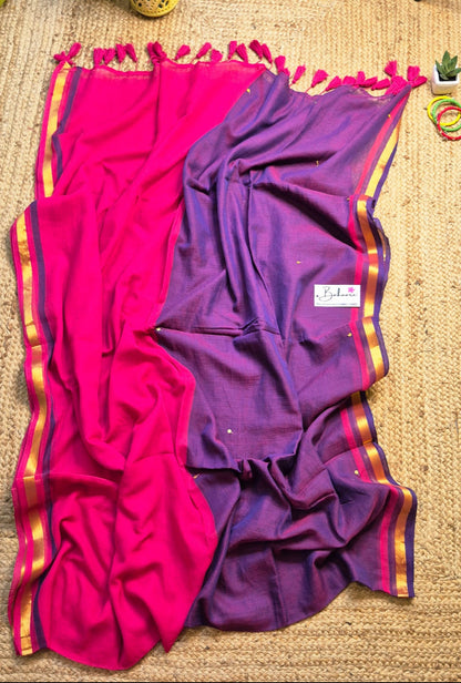 Shimmering Starlight | Midnight Purple Mul Mul Cotton Saree